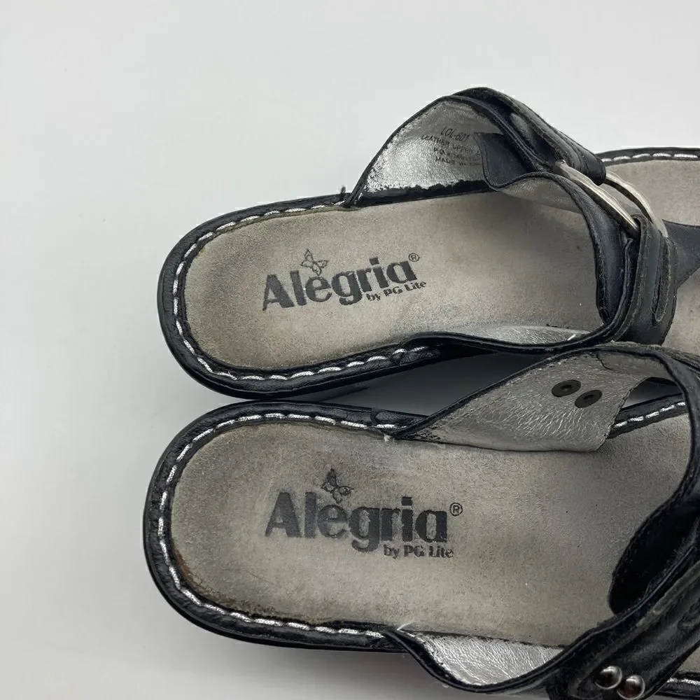 Alegria LOL-601 Black Leather Wedge Sandals Size 38-7,5